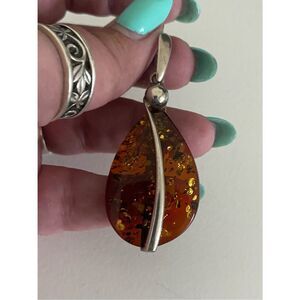 Sterling Silver Baltic Amber Modernist Pendant